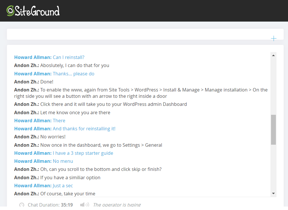 SiteGround live chat support 3