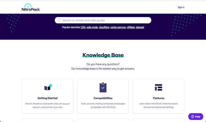 Knowledge base page with three options to choose from. 