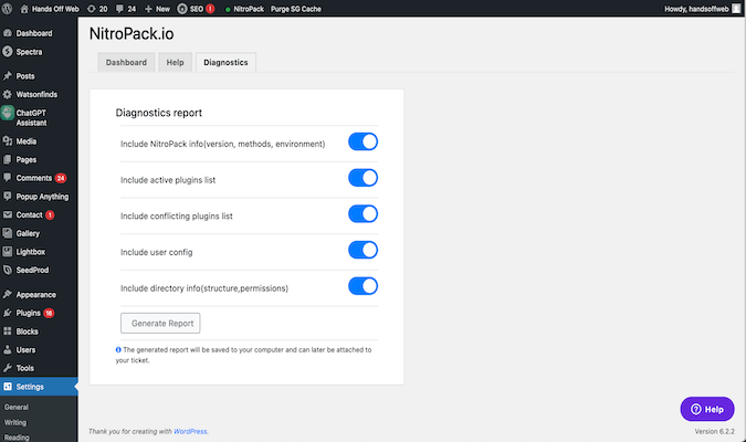 Diagnostics report for NitroPack plugin. 