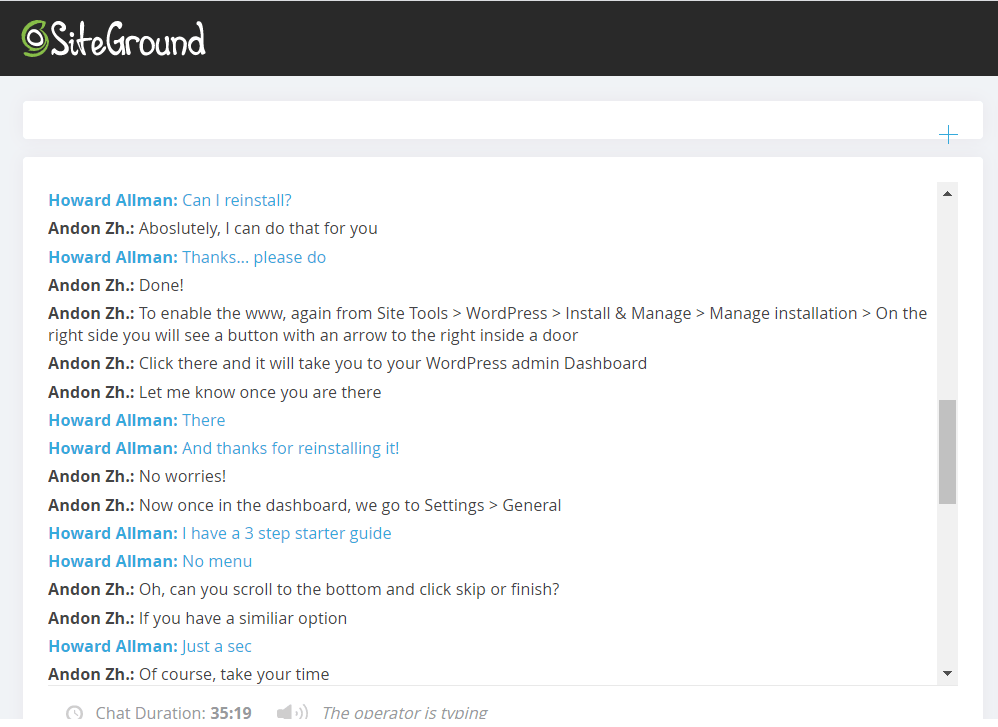 SiteGround live chat support 2